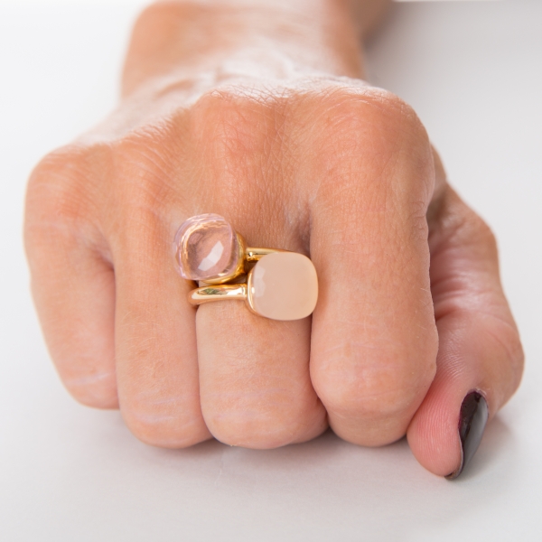 les bobos Ring mit Quarz, rosa, transparent